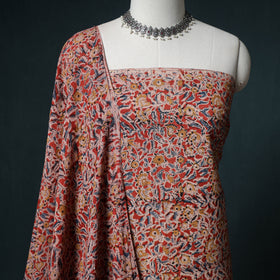 Pedana Hand Block Print Natural Dyed Cotton Kalamkari Unstitched Dress Material: Kurta with Dupatta 03