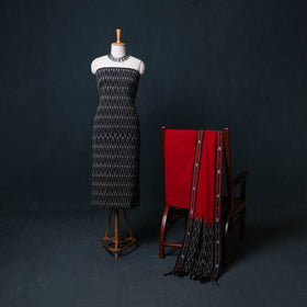 Pochampally Ikat Cotton Unstitched Dress Material: Kurta, Bottom with Dupatta 25