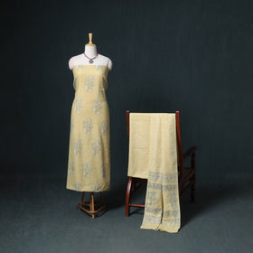 Akola Hand Block Print Woolen Unstitched Dress Material: Kurta, Bottom with Dupatta 07