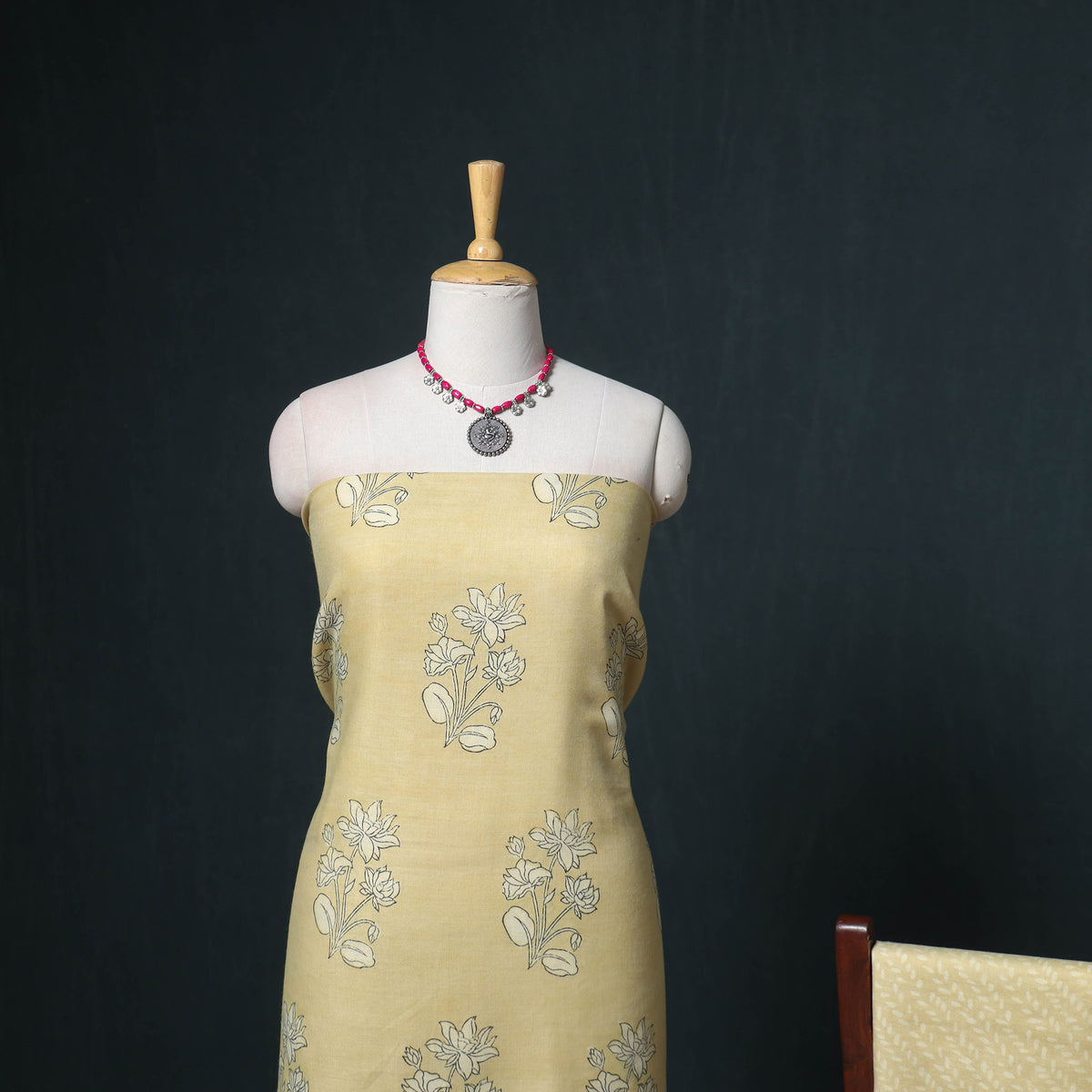Akola Hand Block Print Woolen Unstitched Dress Material: Kurta, Bottom with Dupatta 07