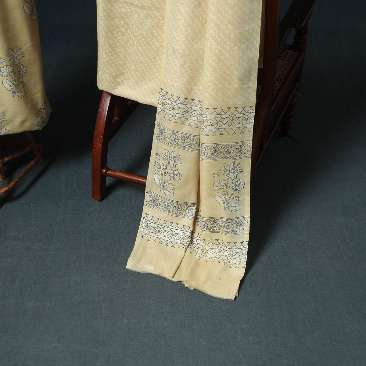 Akola Hand Block Print Woolen Unstitched Dress Material: Kurta, Bottom with Dupatta 07
