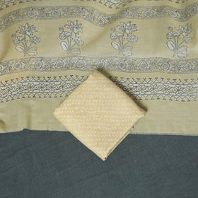 Akola Hand Block Print Woolen Unstitched Dress Material: Kurta, Bottom with Dupatta 07