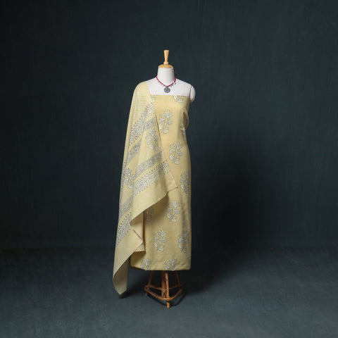 Akola Hand Block Print Woolen Unstitched Dress Material: Kurta, Bottom with Dupatta 07