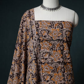 Pedana Hand Block Print Natural Dyed Cotton Kalamkari Unstitched Dress Material: Kurta with Dupatta 04