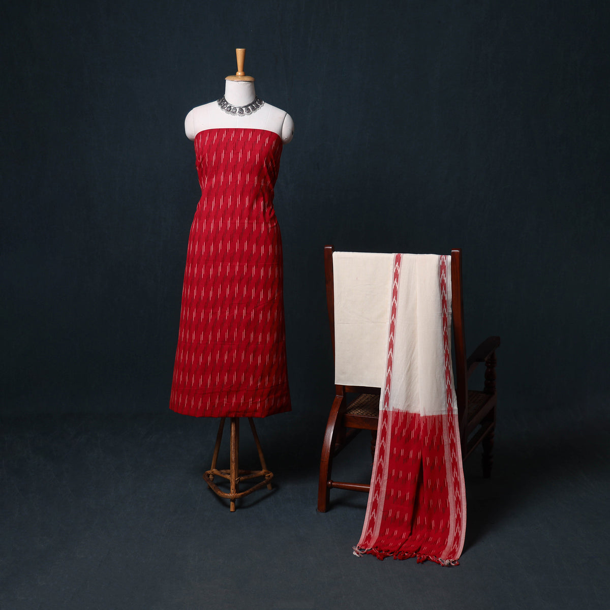 Pochampally Ikat Cotton Unstitched Dress Material: Kurta, Bottom with Dupatta 26