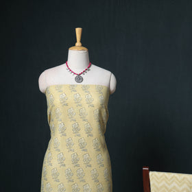 Akola Hand Block Print Woolen Unstitched Dress Material: Kurta, Bottom with Dupatta 08