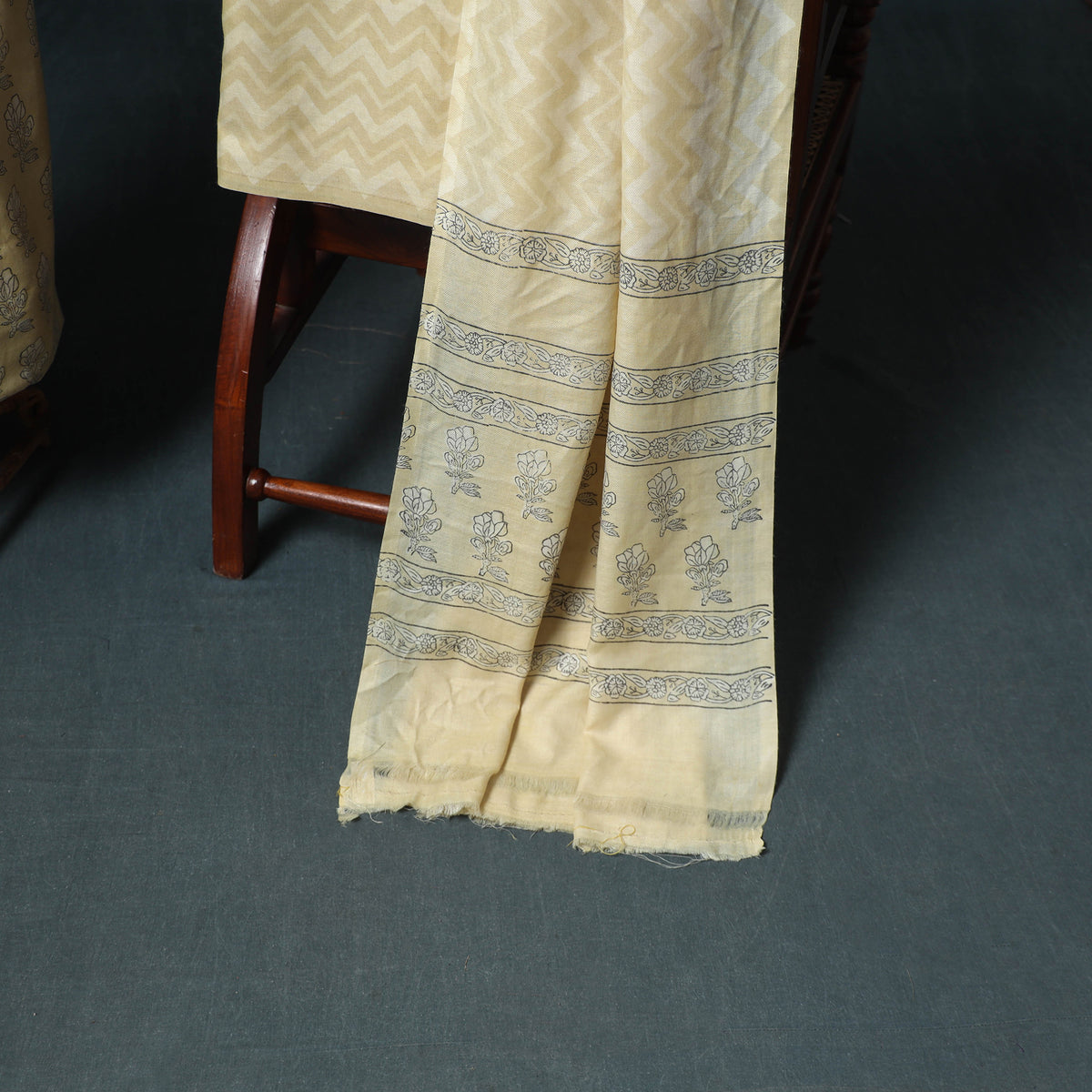 Akola Hand Block Print Woolen Unstitched Dress Material: Kurta, Bottom with Dupatta 08