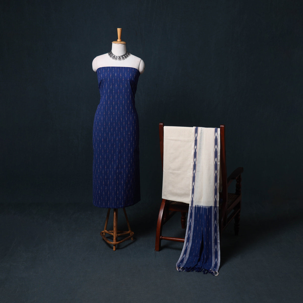 Pochampally Ikat Cotton Unstitched Dress Material: Kurta, Bottom with Dupatta 27