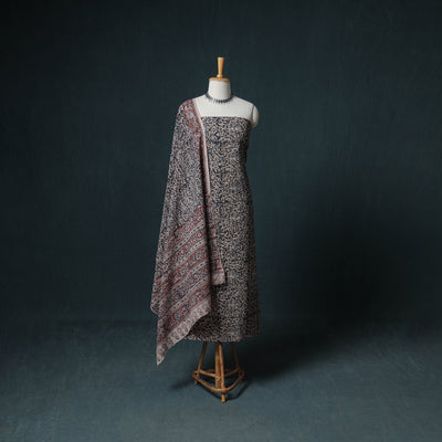 Pedana Hand Block Print Natural Dyed Cotton Kalamkari Unstitched Dress Material: Kurta  with Dupatta 06