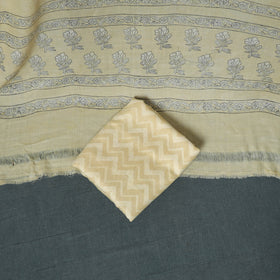 Akola Hand Block Print Woolen Unstitched Dress Material: Kurta, Bottom with Dupatta 08