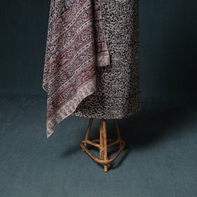 Pedana Hand Block Print Natural Dyed Cotton Kalamkari Unstitched Dress Material: Kurta  with Dupatta 06