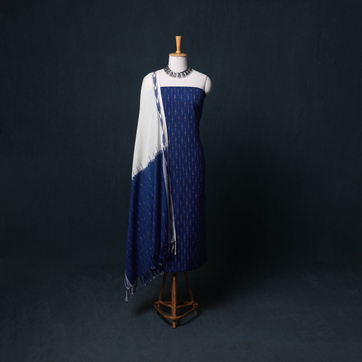 Pochampally Ikat Cotton Unstitched Dress Material: Kurta, Bottom with Dupatta 27