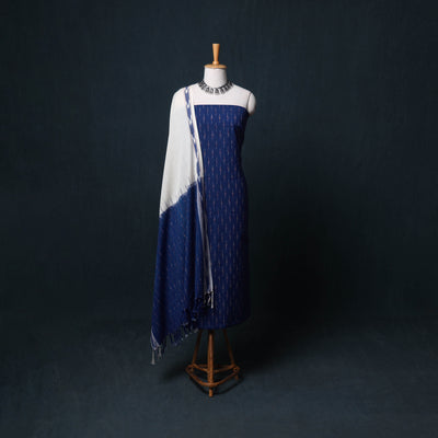 Pochampally Ikat Cotton Unstitched Dress Material: Kurta, Bottom with Dupatta 27