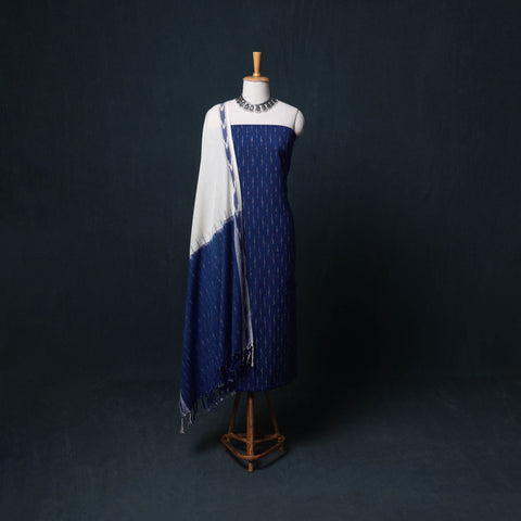 Pochampally Ikat Cotton Unstitched Dress Material: Kurta, Bottom with Dupatta 27