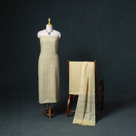 Akola Hand Block Print Woolen Unstitched Dress Material: Kurta, Bottom with Dupatta 09