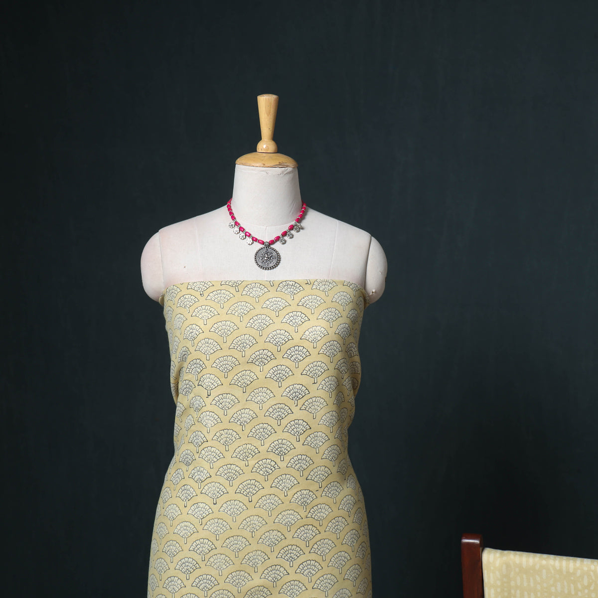 Akola Hand Block Print Woolen Unstitched Dress Material: Kurta, Bottom with Dupatta 09