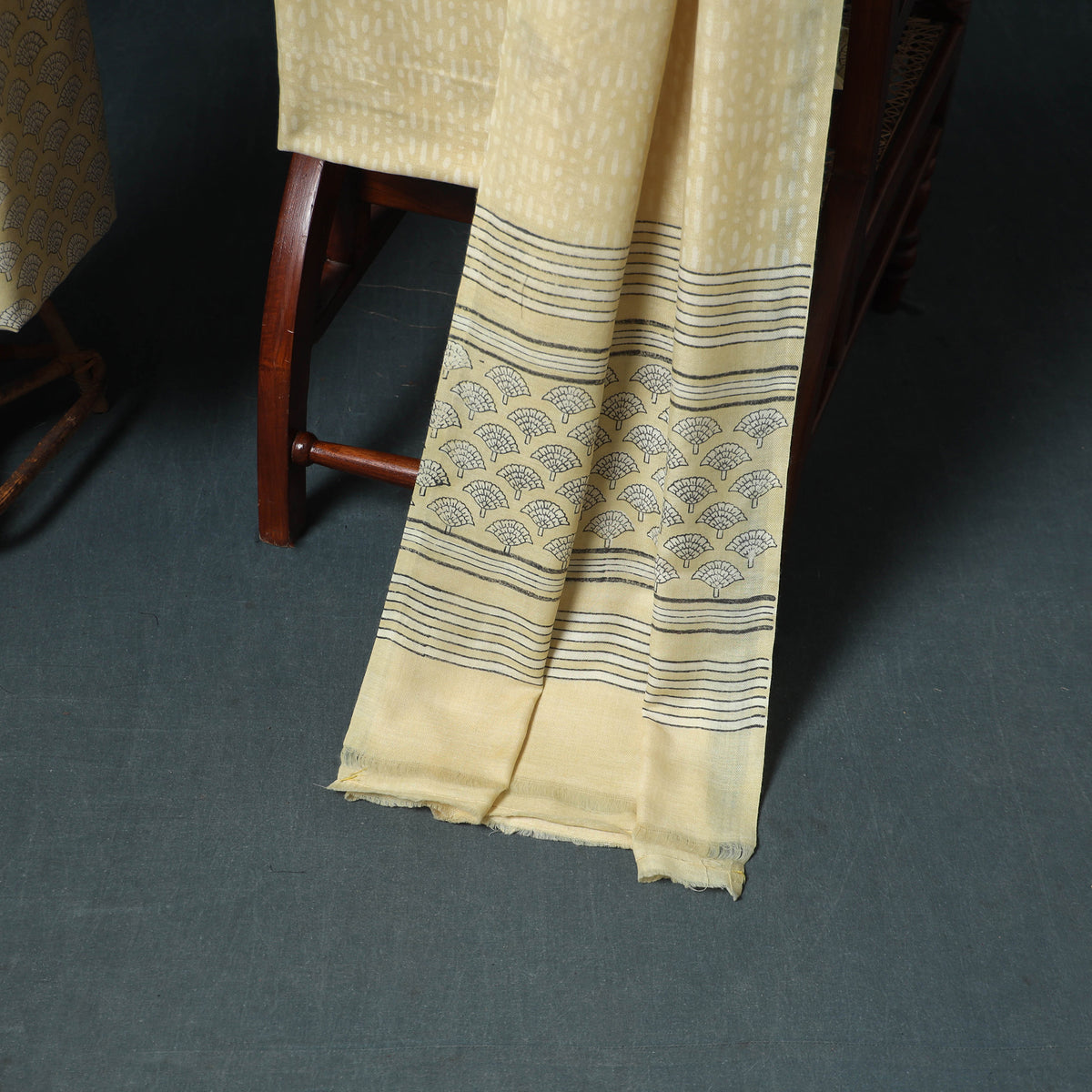 Akola Hand Block Print Woolen Unstitched Dress Material: Kurta, Bottom with Dupatta 09