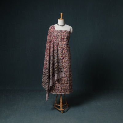 Pedana Hand Block Print Natural Dyed Cotton Kalamkari Unstitched Dress Material: Kurta with Dupatta 07