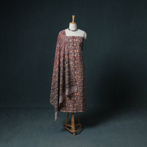 Pedana Hand Block Print Natural Dyed Cotton Kalamkari Unstitched Dress Material: Kurta with Dupatta 07