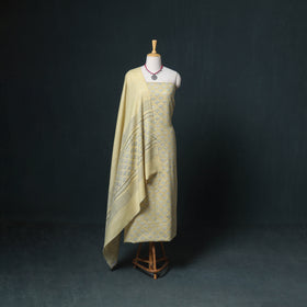 Akola Hand Block Print Woolen Unstitched Dress Material: Kurta, Bottom with Dupatta 09