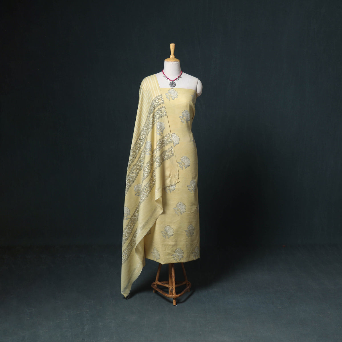Akola Hand Block Print Woolen Unstitched Dress Material: Kurta, Bottom with Dupatta 10