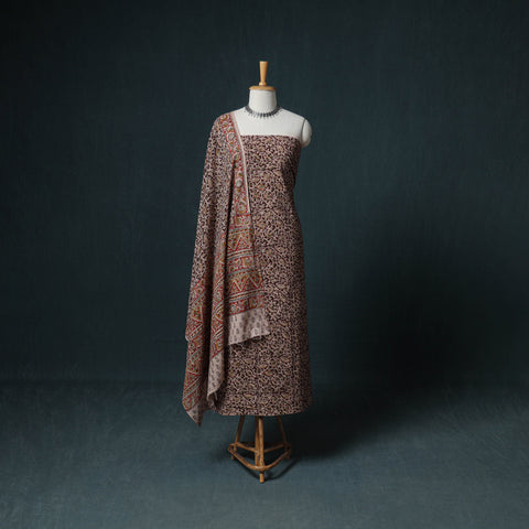 Pedana Hand Block Print Natural Dyed Cotton Kalamkari Unstitched Dress Material: Kurta with Dupatta 08