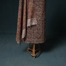 Pedana Hand Block Print Natural Dyed Cotton Kalamkari Unstitched Dress Material: Kurta with Dupatta 08