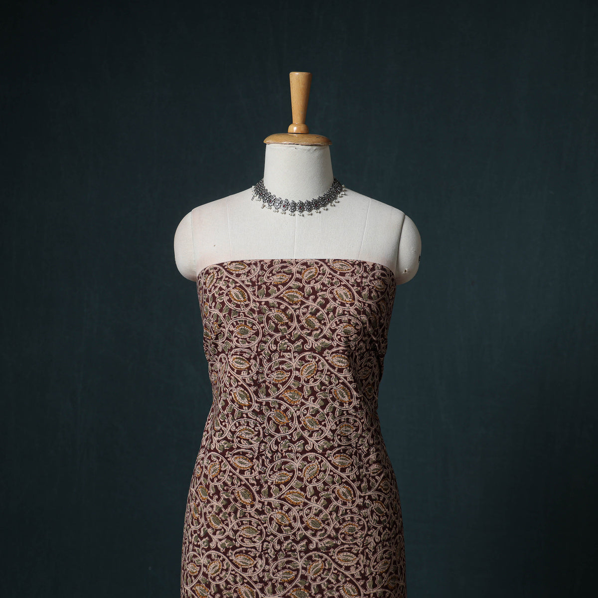 Pedana Hand Block Print Natural Dyed Cotton Kalamkari Unstitched Dress Material: Kurta with Dupatta 08