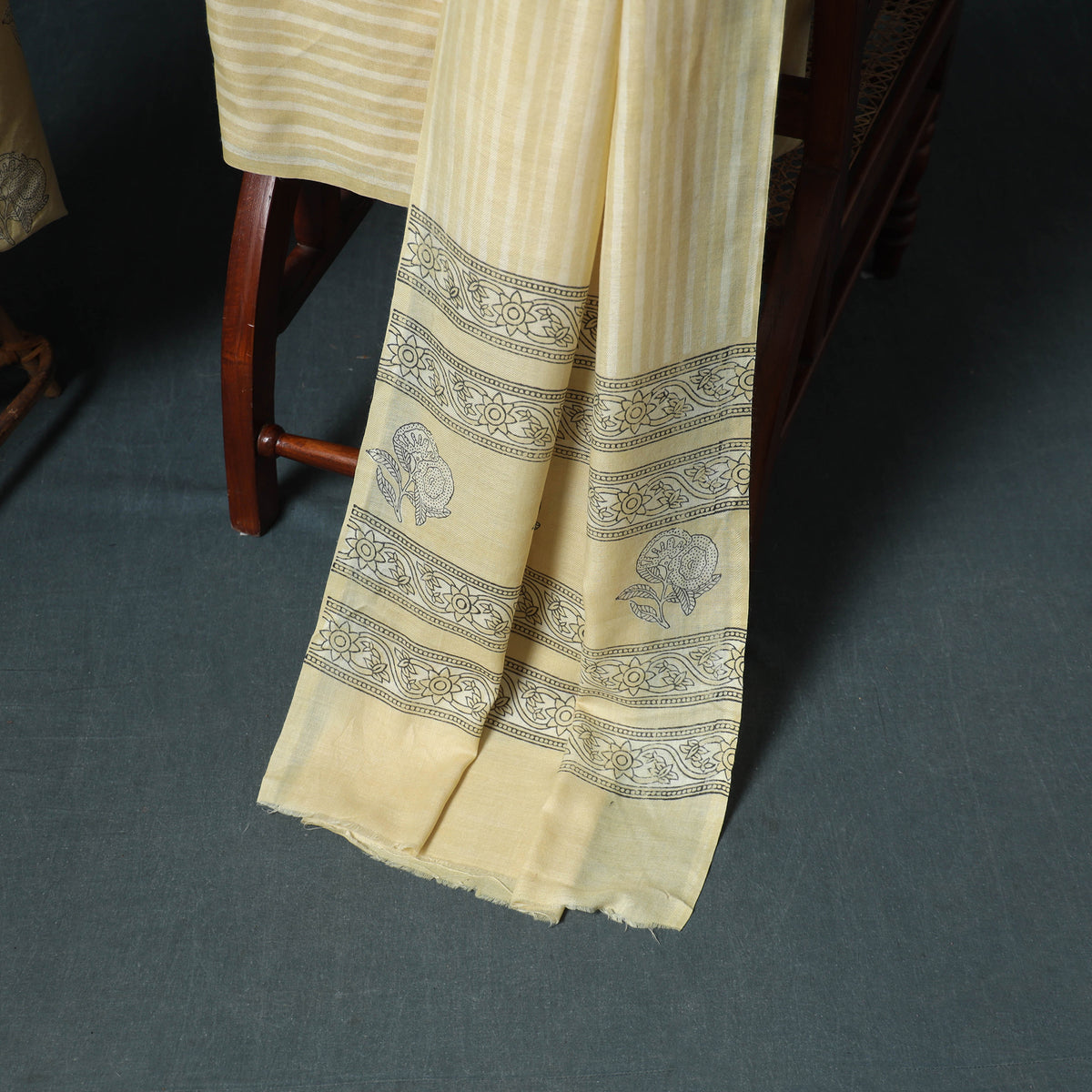 Akola Hand Block Print Woolen Unstitched Dress Material: Kurta, Bottom with Dupatta 10