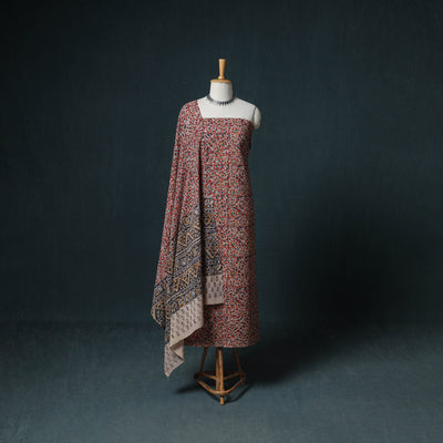 Pedana Hand Block Print Natural Dyed Cotton Kalamkari Unstitched Dress Material: Kurta with Dupatta 09