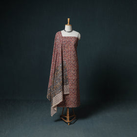 Pedana Hand Block Print Natural Dyed Cotton Kalamkari Unstitched Dress Material: Kurta with Dupatta 09