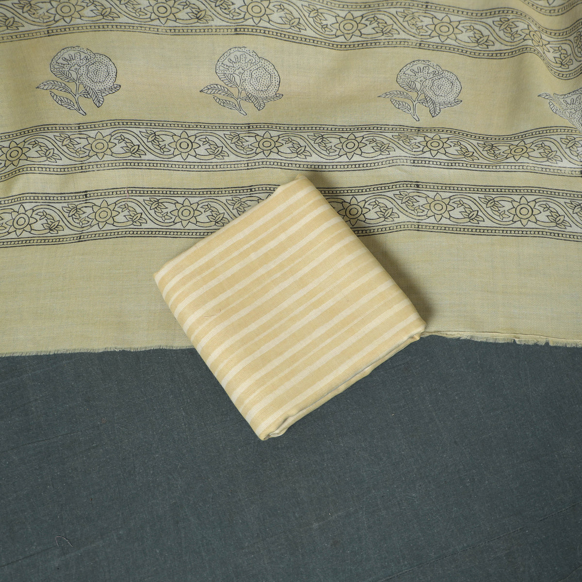 Akola Hand Block Print Woolen Unstitched Dress Material: Kurta, Bottom with Dupatta 10