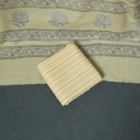 Akola Hand Block Print Woolen Unstitched Dress Material: Kurta, Bottom with Dupatta 10