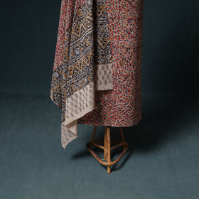 Pedana Hand Block Print Natural Dyed Cotton Kalamkari Unstitched Dress Material: Kurta with Dupatta 09