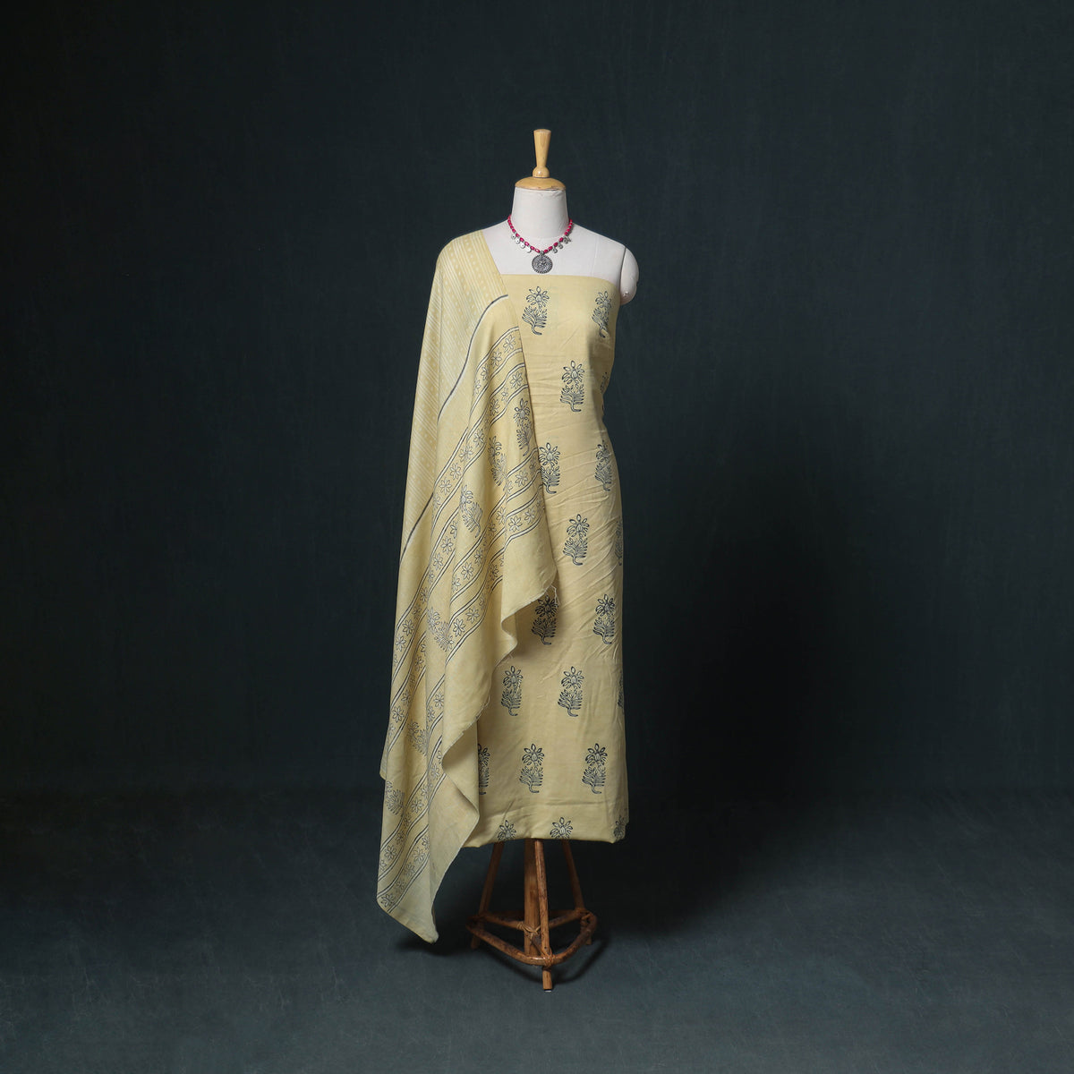 Akola Hand Block Print Woolen Unstitched Dress Material: Kurta, Bottom with Dupatta 11