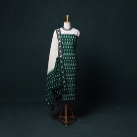 Green - Pochampally Ikat Cotton Unstitched Dress Material: Kurta, Bottom with Dupatta 30