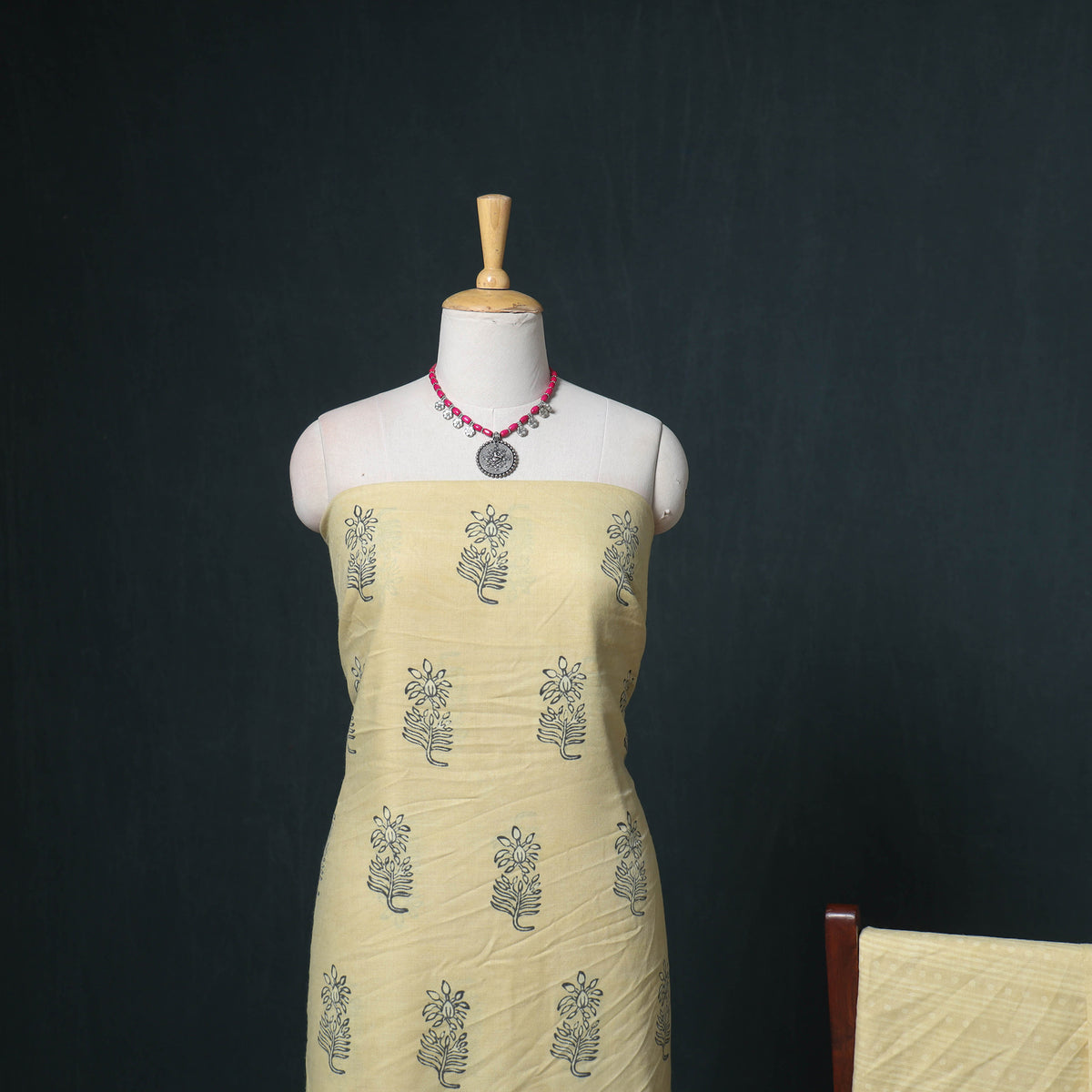 Akola Hand Block Print Woolen Unstitched Dress Material: Kurta, Bottom with Dupatta 11