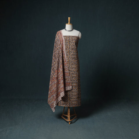 Pedana Hand Block Print Natural Dyed Cotton Kalamkari Unstitched Dress Material: Kurta with Dupatta 10