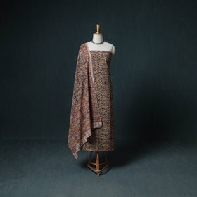 Pedana Hand Block Print Natural Dyed Cotton Kalamkari Unstitched Dress Material: Kurta with Dupatta 10