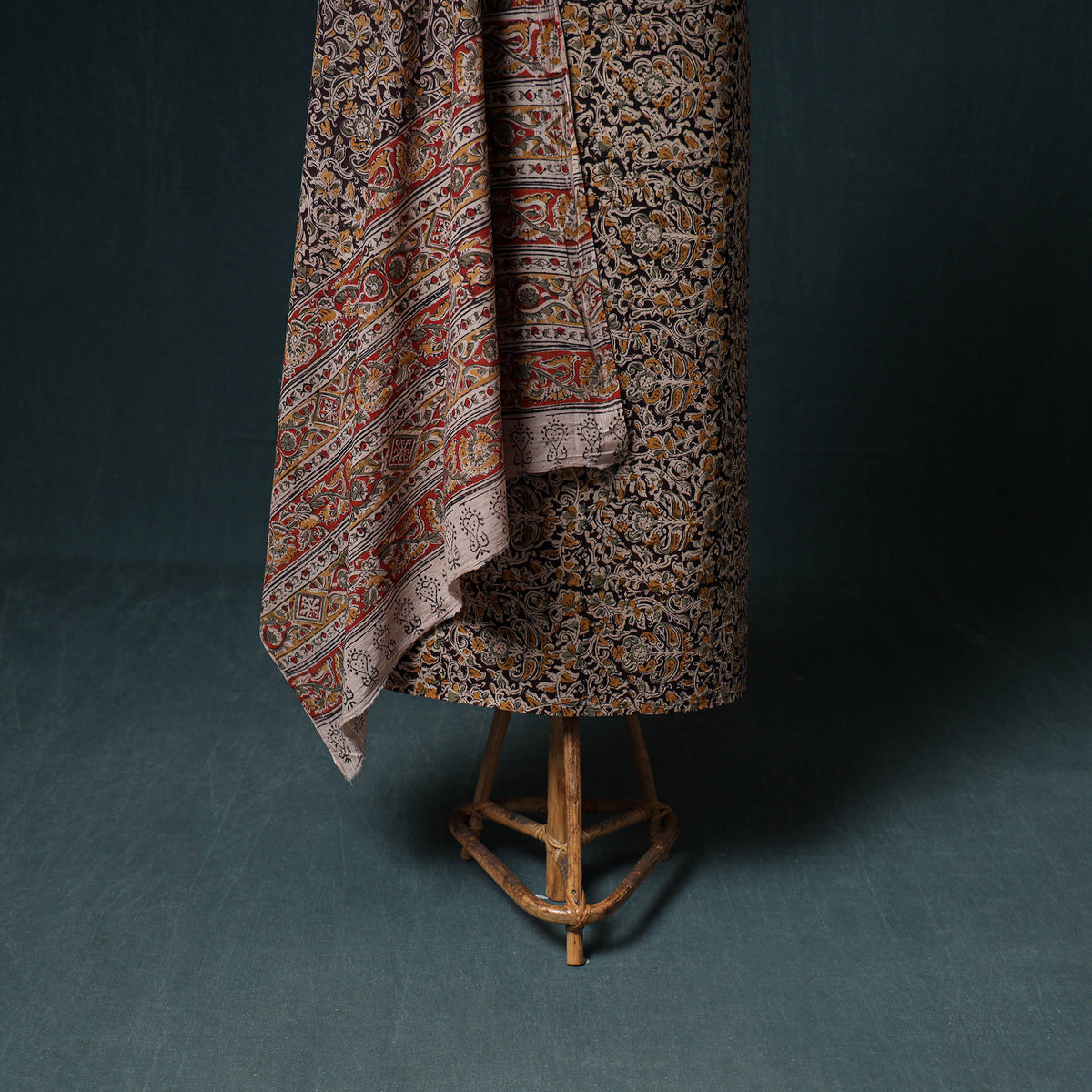 Pedana Hand Block Print Natural Dyed Cotton Kalamkari Unstitched Dress Material: Kurta with Dupatta 10