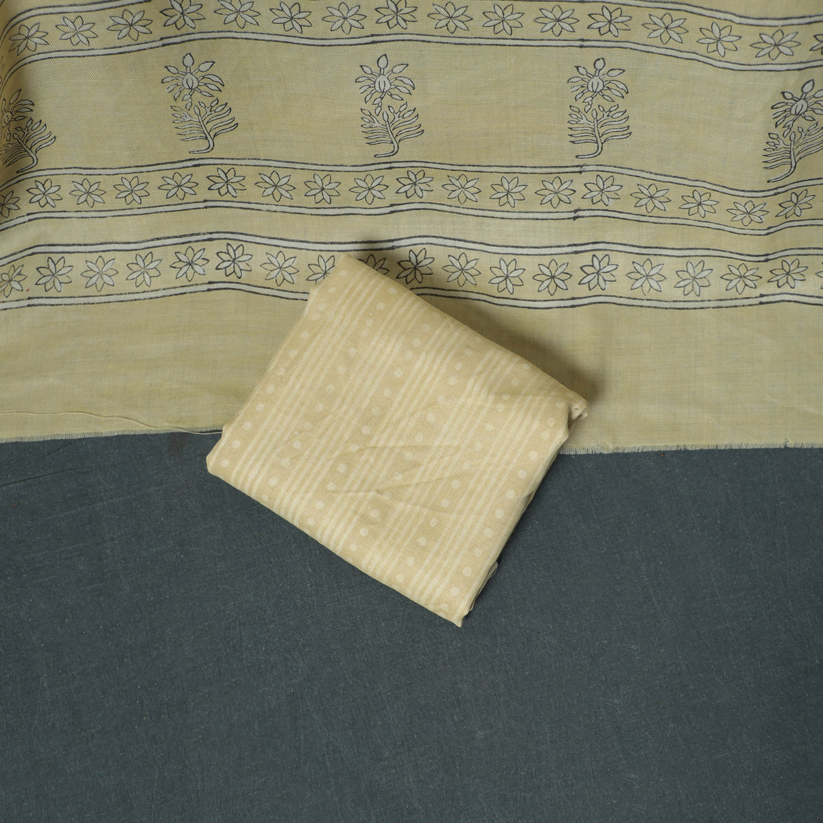 Akola Hand Block Print Woolen Unstitched Dress Material: Kurta, Bottom with Dupatta 11