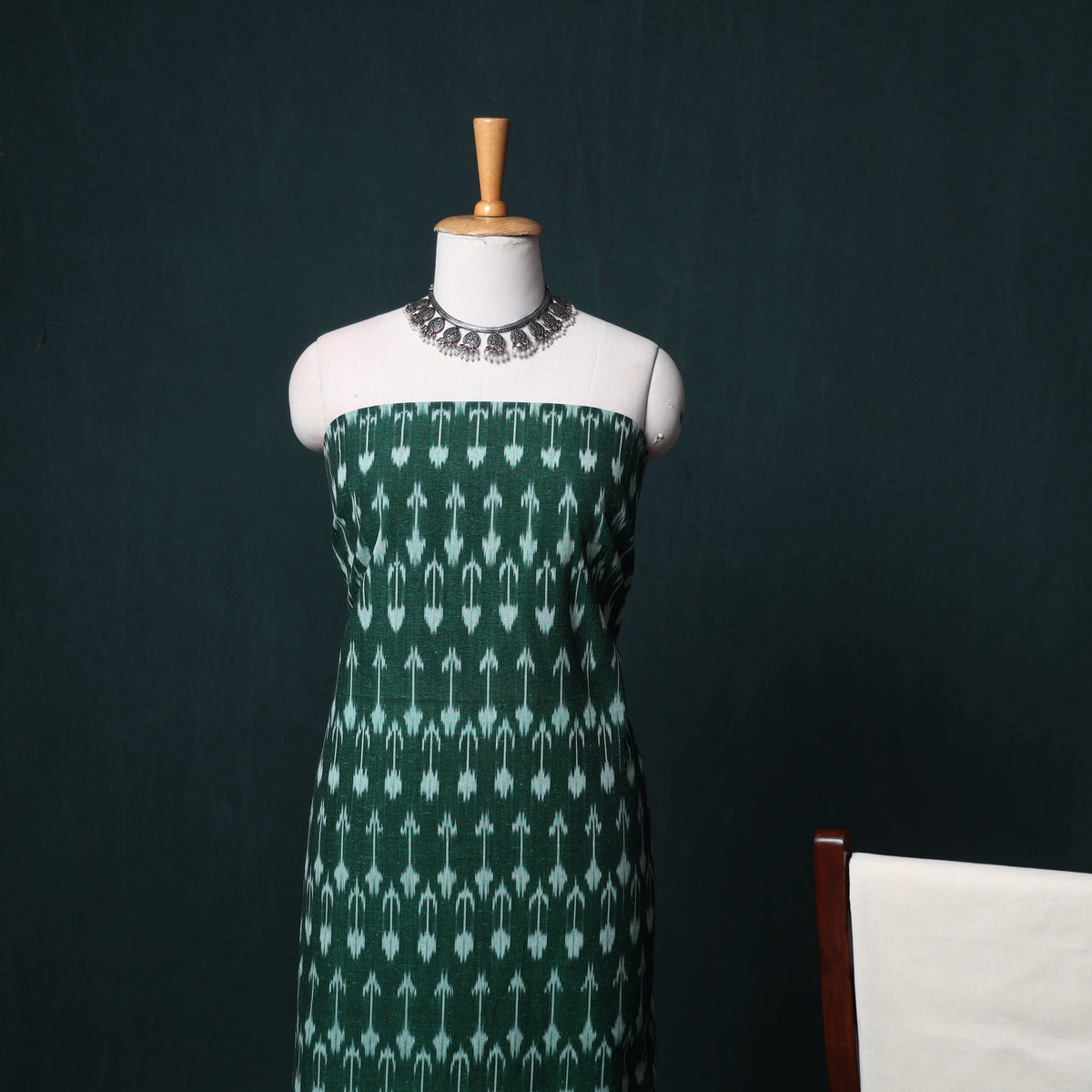 Green - Pochampally Ikat Cotton Unstitched Dress Material: Kurta, Bottom with Dupatta 30