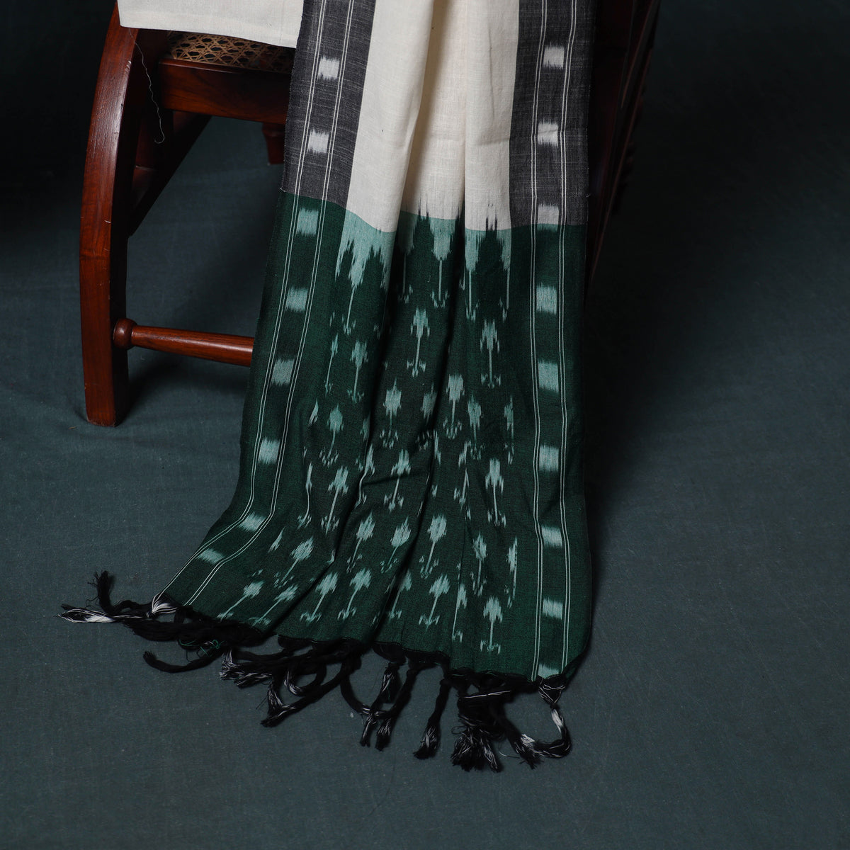 Green - Pochampally Ikat Cotton Unstitched Dress Material: Kurta, Bottom with Dupatta 30