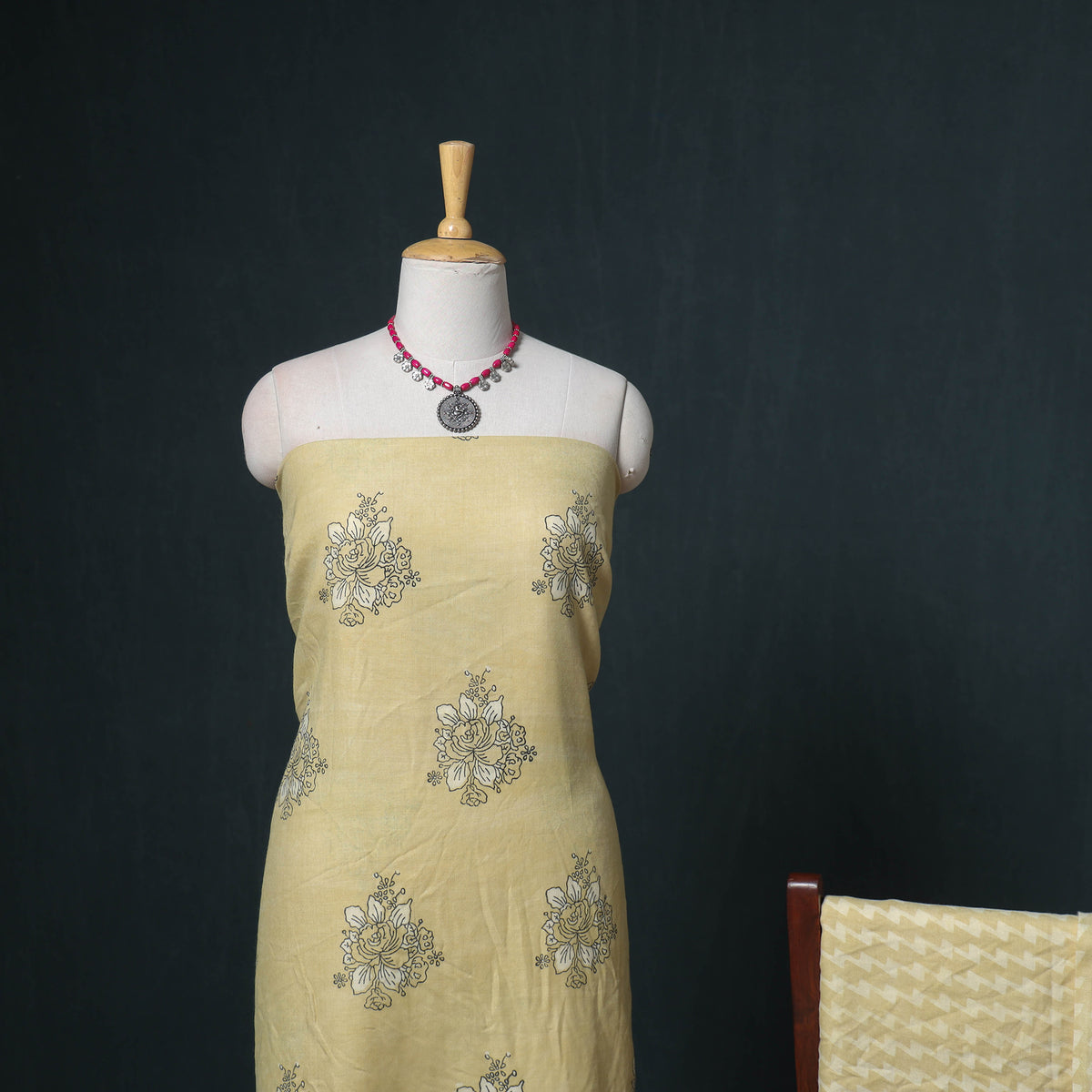 Akola Hand Block Print Woolen Unstitched Dress Material: Kurta, Bottom with Dupatta 12