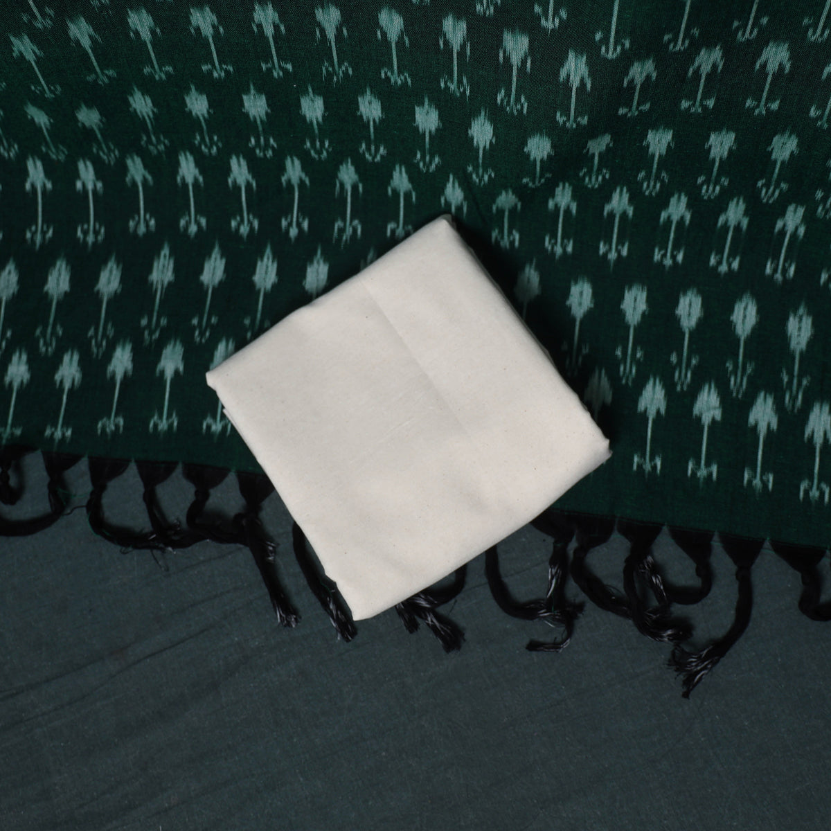 Green - Pochampally Ikat Cotton Unstitched Dress Material: Kurta, Bottom with Dupatta 30