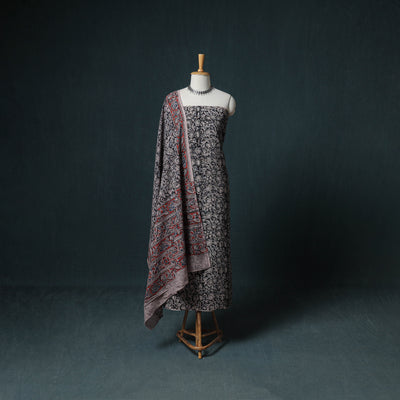 Pedana Hand Block Print Natural Dyed Cotton Kalamkari Unstitched Dress Material: Kurta with Dupatta 11
