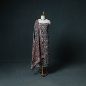 Pedana Hand Block Print Natural Dyed Cotton Kalamkari Unstitched Dress Material: Kurta with Dupatta 11