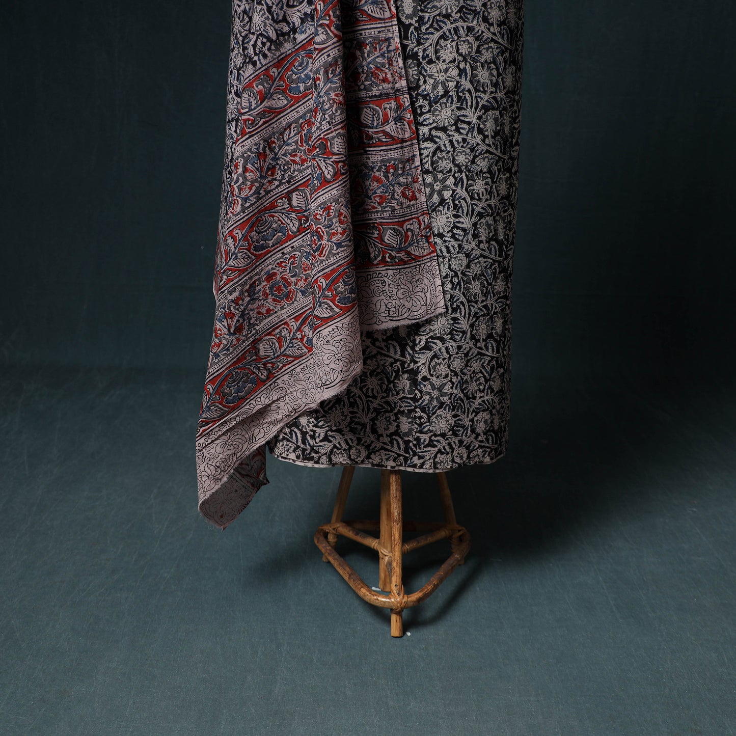 Pedana Hand Block Print Natural Dyed Cotton Kalamkari Unstitched Dress Material: Kurta with Dupatta 11