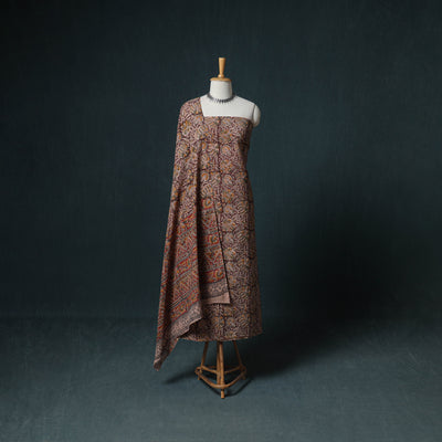 Pedana Hand Block Print Natural Dyed Cotton Kalamkari Unstitched Dress Material: Kurta with Dupatta 12