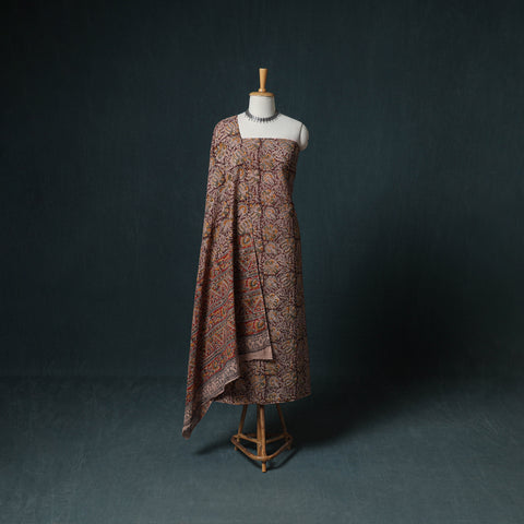 Pedana Hand Block Print Natural Dyed Cotton Kalamkari Unstitched Dress Material: Kurta with Dupatta 12